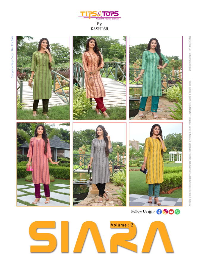 TIPS TOPS SIARA 2 Fancy Regular Wear Rayon Printed Kurti With Bottom Collection